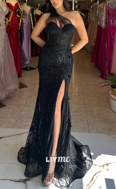 New Deals LP2183 - Sweetheart Sleeveless Appliques High Slit Sheath Prom Dress