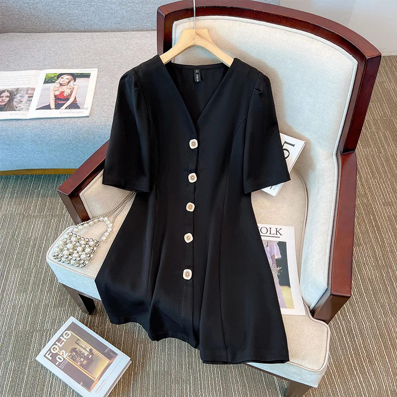 Price Fest Plus Size Square Buttons V Neck Dress (EXTRA BIG SIZE)