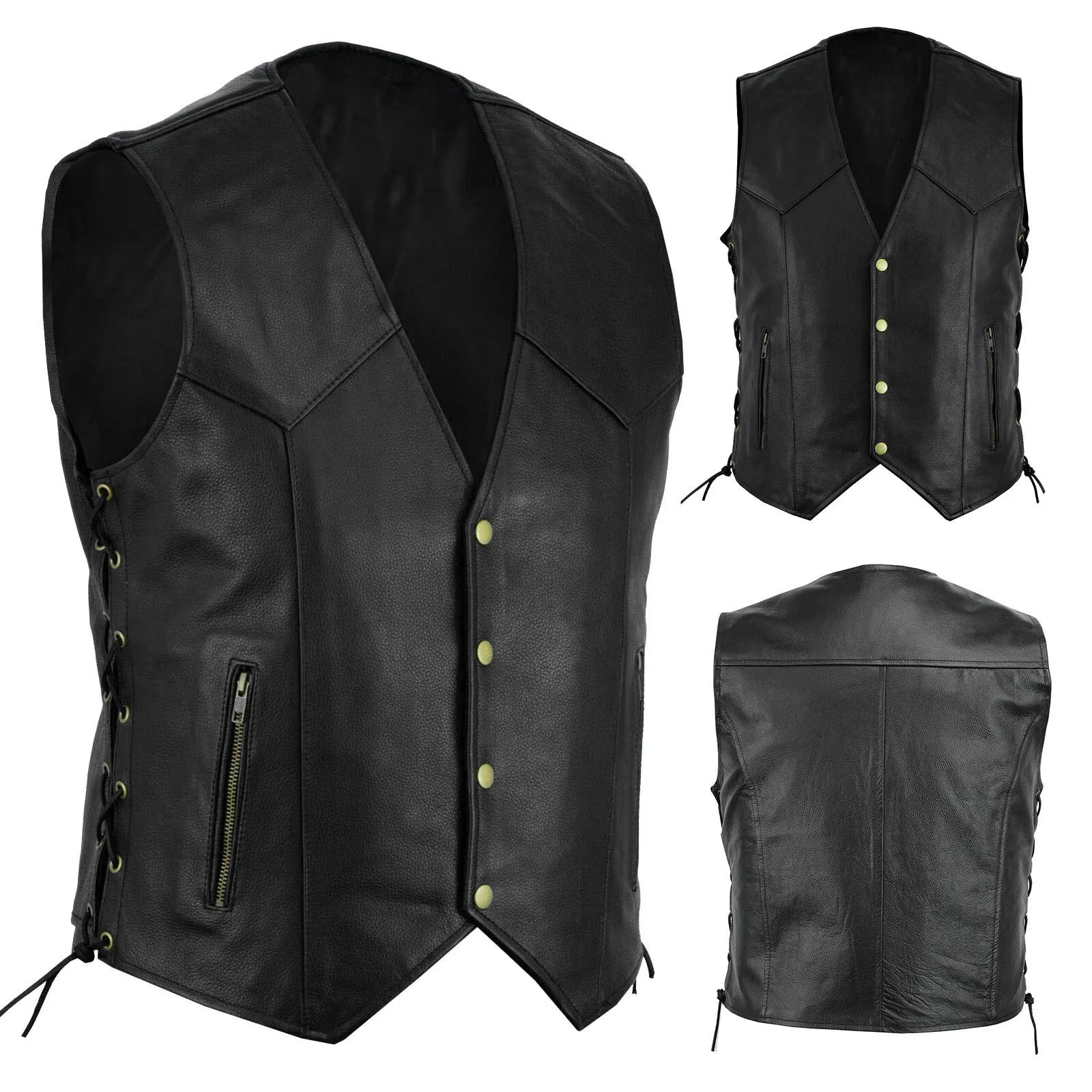 Znbbw Men Fashion Leather Vest New Motorcycle Fleet Punk Leather Vest Coat European and American Style Handsome Blazer Vest Coats