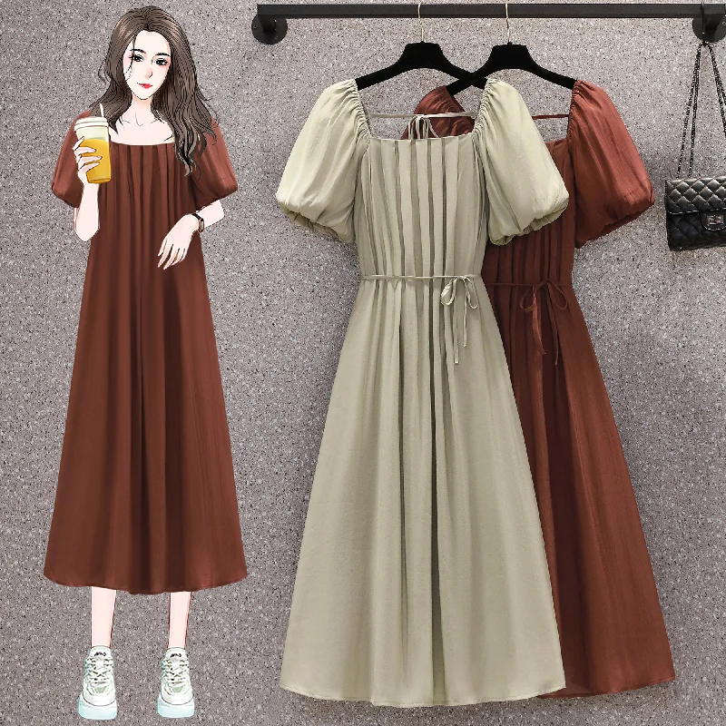 Limited Edition Plus Size Pleats Square Neck Midi Dress