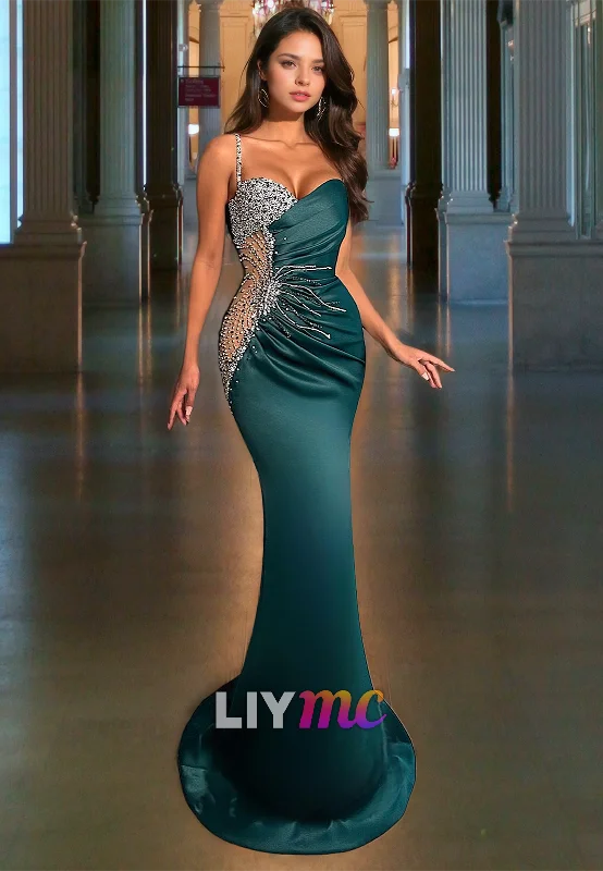 Low Prices Sweetheart Straps Beaded Ruched Mermaid Prom Dress