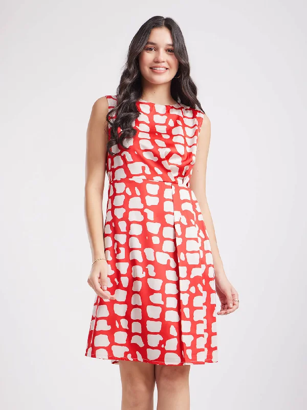 Inventory Reduction Stretch Satin Shift Dress - Red And White