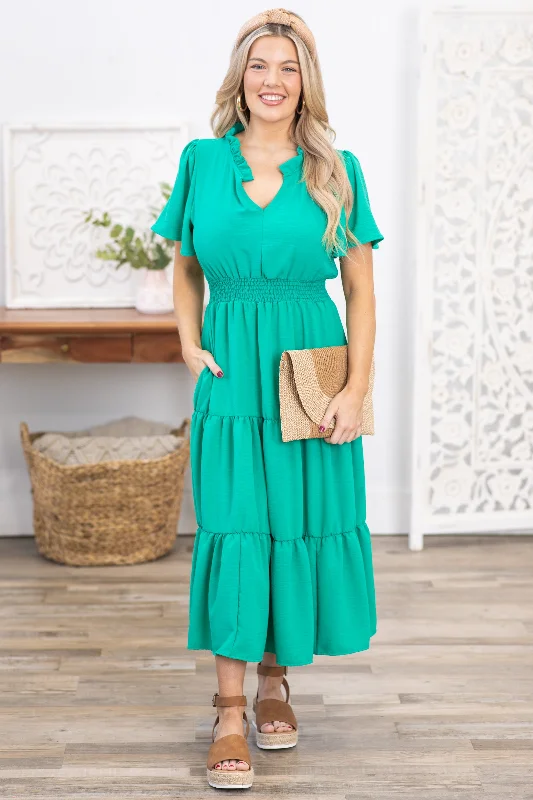 Turquoise Tiered Smocked Waist Maxi Dress