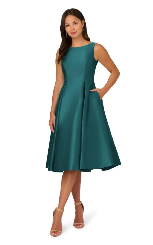 Adrianna Papell- Sleeveless Mikado Fit and Flare Midi Dress in Lily Teal