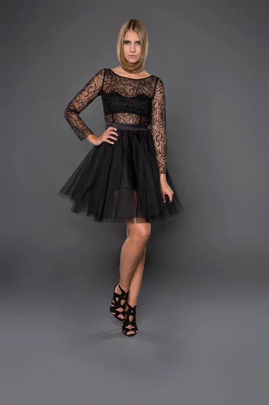 BLACK LACE TULLE PARTY DRESS