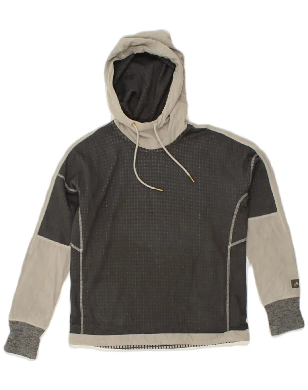 Weekend Deal ADIDAS Womens Oversized Hoodie Jumper UK 4/6 XS Grey Colourblock Polyester