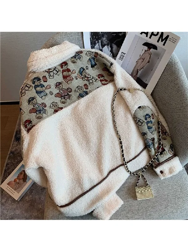 Crazy Deals znbbw Winter Women Lamb Wool Coats Japanese Kawaii Harajuku Style Thickened Bear Printing Casual Oversized Female Coats Crazy Deals znbbw Winter Women Lamb Wool Coats Japanese Kawaii Harajuku Style Thickened Bear Printing Casual Oversized Female Coats
