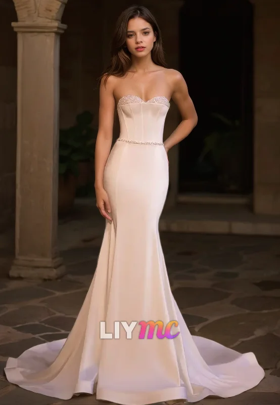 Members Only Sweetheart Sleeveless Beaded Sleek Mermaid Beach Wedding Dress