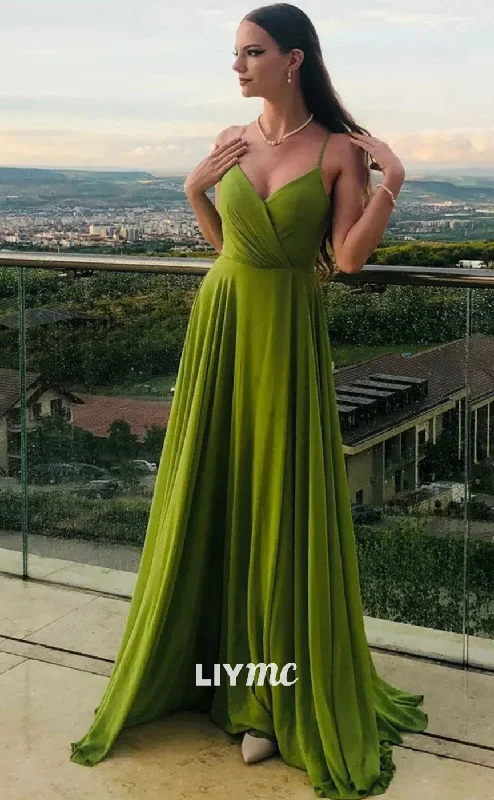 Limited Stock LP1894 - Simple A-Line Sleeveless V-Neck Side Slit Sleek Satin Prom Dress Limited Stock LP1894 - Simple A-Line Sleeveless V-Neck Side Slit Sleek Satin Prom Dress
