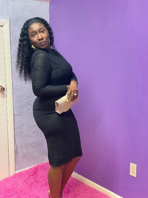 Final Sale High Neck Lace Top Blk Midi Dress