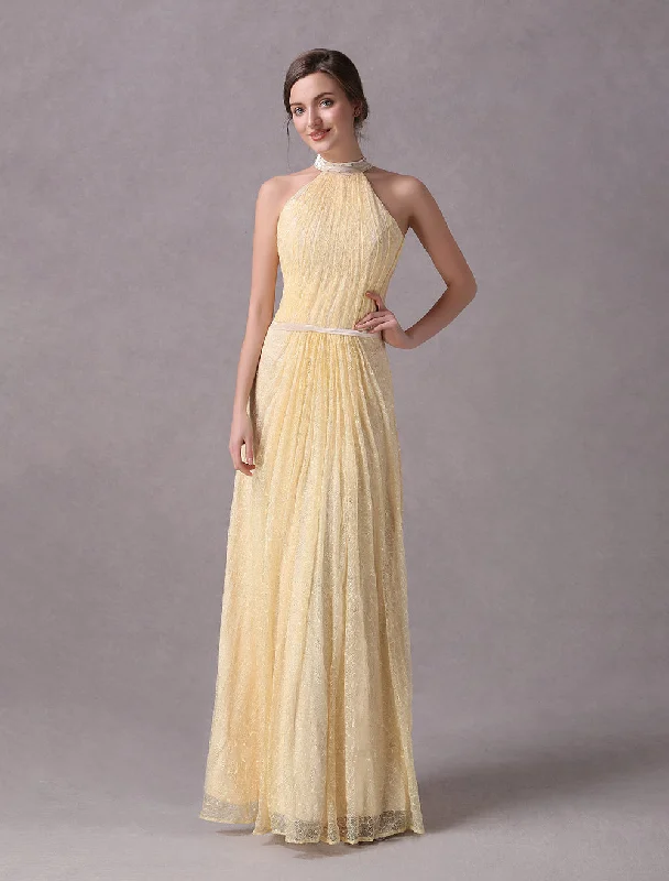Special Savings Amazing A-line Daffodil Lace Evening Dress with Keyhole Neck Floor-Length