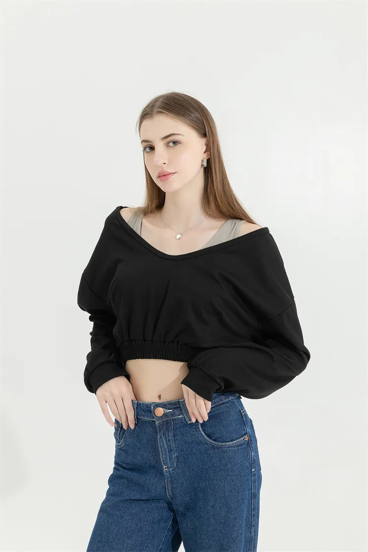 Markdown Madness Strap Detailed Wide Neck Crop Sweatshirt