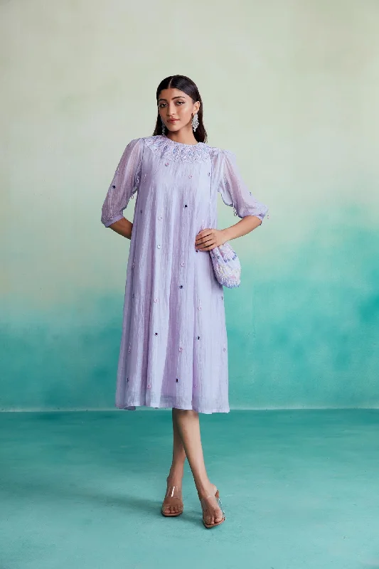 Limited Quantity Mystique dress - Lavender Hand embroidered panelled Dress