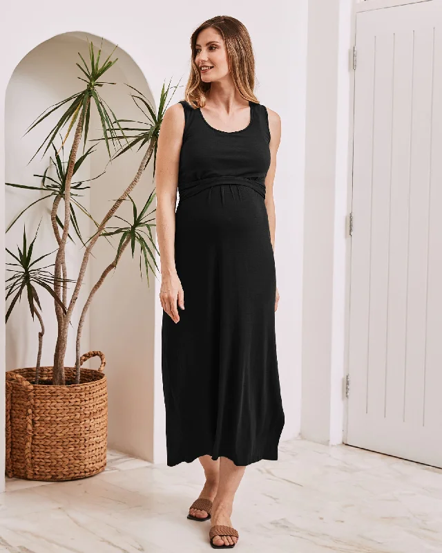 Special Discount Martina Maternity & Nursing Black  Sleeveless Bamboo Maxi Dress