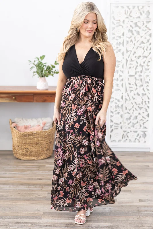 Black Chiffon Sleeveless Maxi Dress