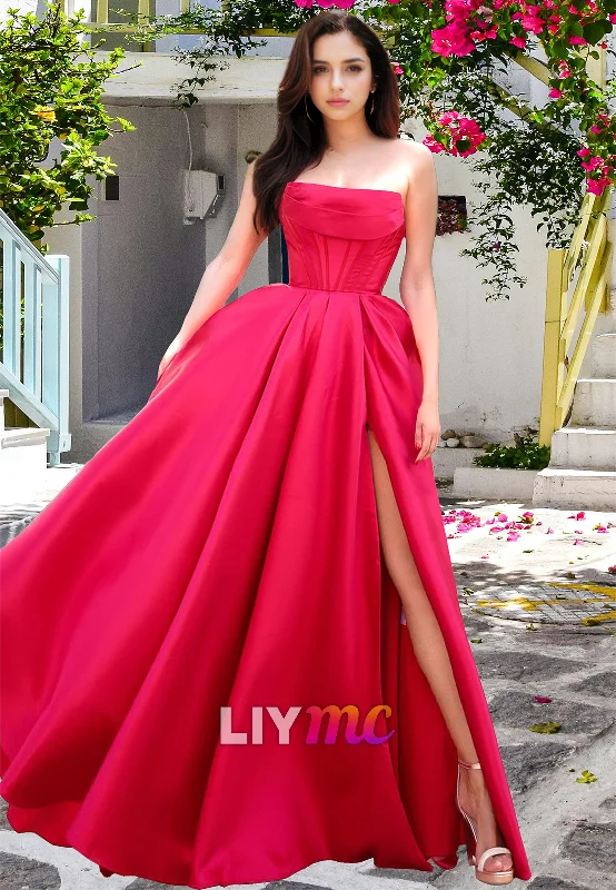 Savings Alert Straight Across Sleeveless Pleated A-Line Prom Dress
