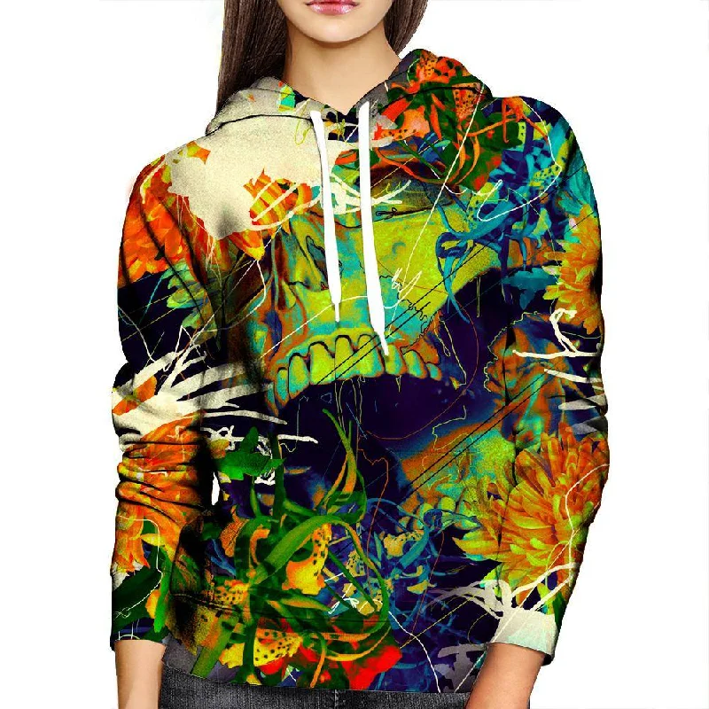 New Arrival Floral Skull Green Womens Hoodie