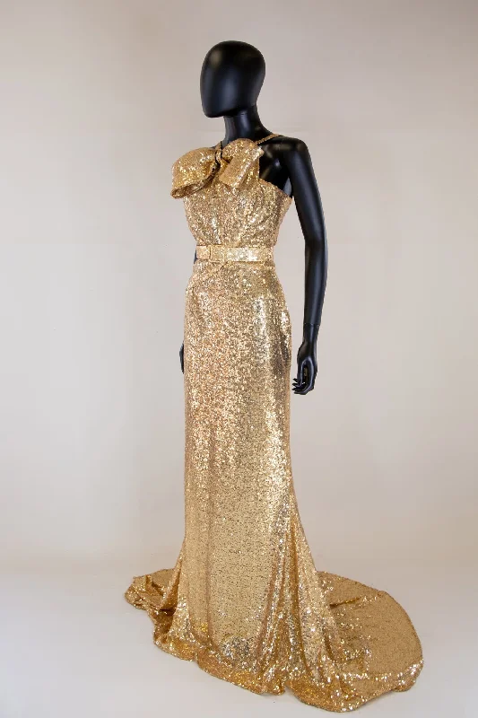 Hepburn K - Gold Sequin Old Hollywood Bow Gown