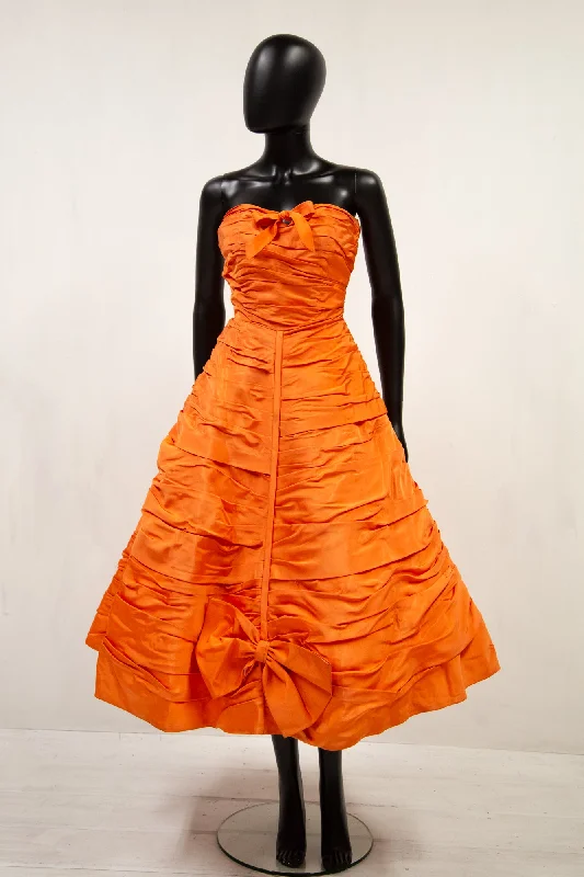 Value Deals Vintage 1950s Orange Taffeta Cocktail Dress