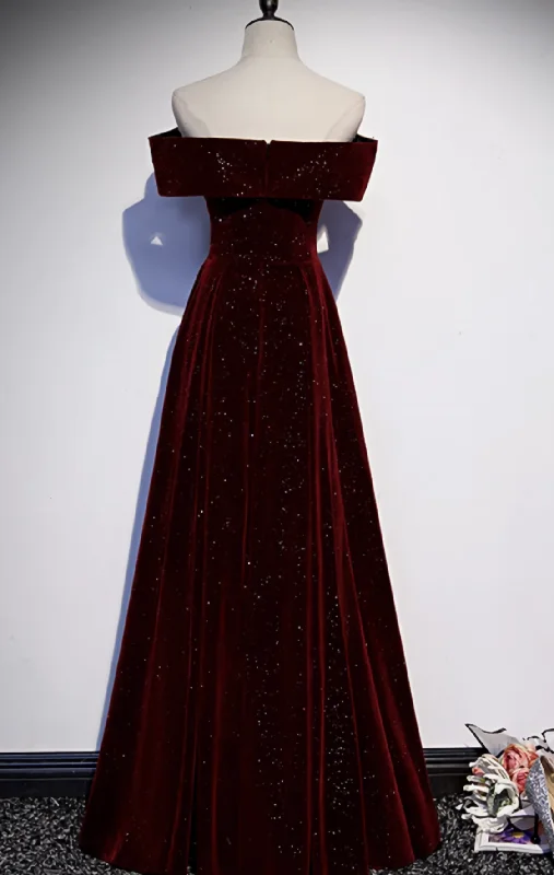 Don’t Miss Out Burgundy Velvet Long Prom Dress, Evening Dress