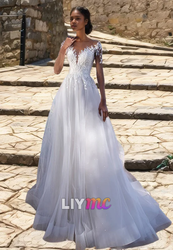 Extra Savings V-Neck Long Sleeves Appliques Tulle Ball Gown Wedding Dress