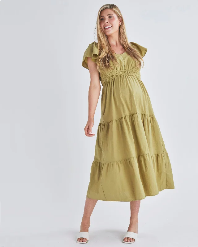 Limited Edition Layla Maternity Ruffled Dress in Chartreuse