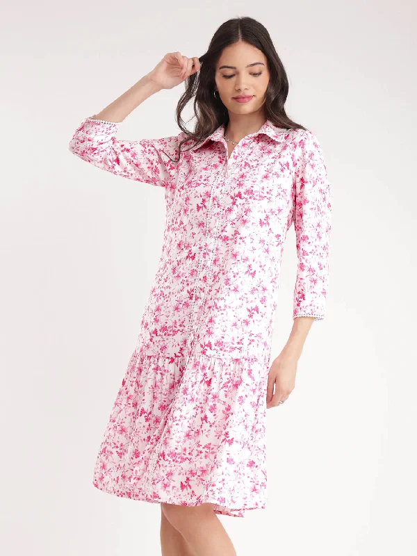 Unmissable Offer Floral Shirt Dress - White