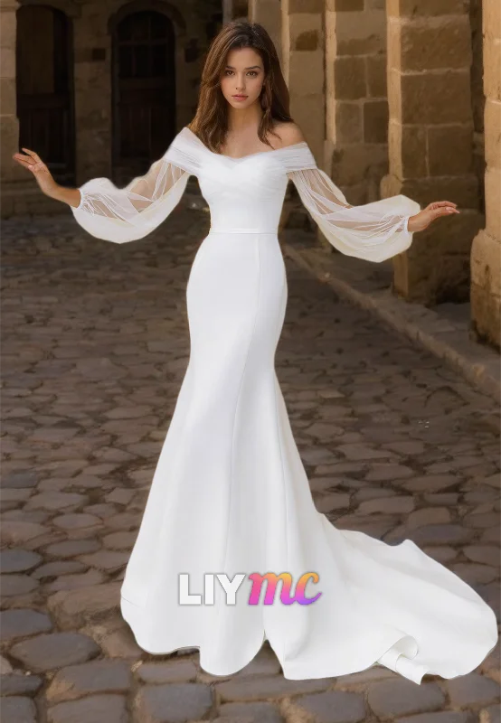 Exclusive Access Off-Shoulder Long Sleeves Strapless Sleek Mermaid Wedding Dress