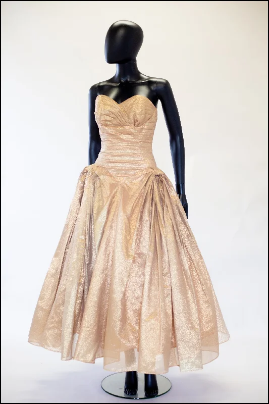 Epic Deals Vintage 1950s Gold Lame Ballgown Dress