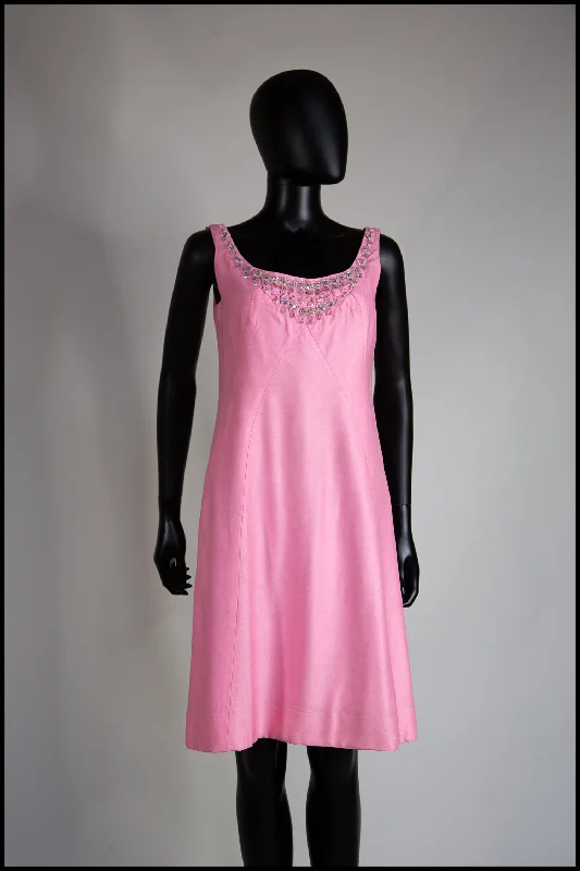 Weekend Deal Vintage 1960s Pink Rhinestone Cocktail Dress