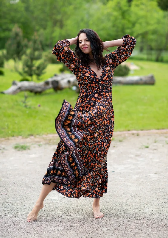 Francesca Orange Black Dress