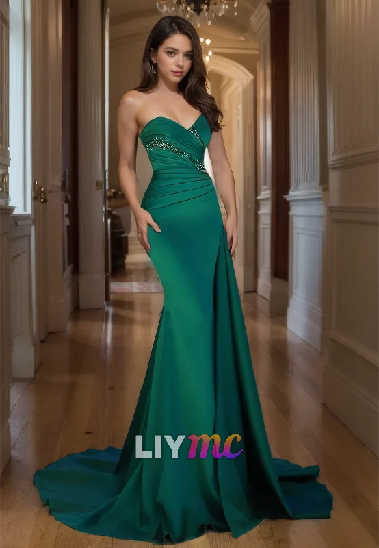Lowest Price V-Neck Sleeveless Pleated Ruched Sleek Mermaid Prom Dress