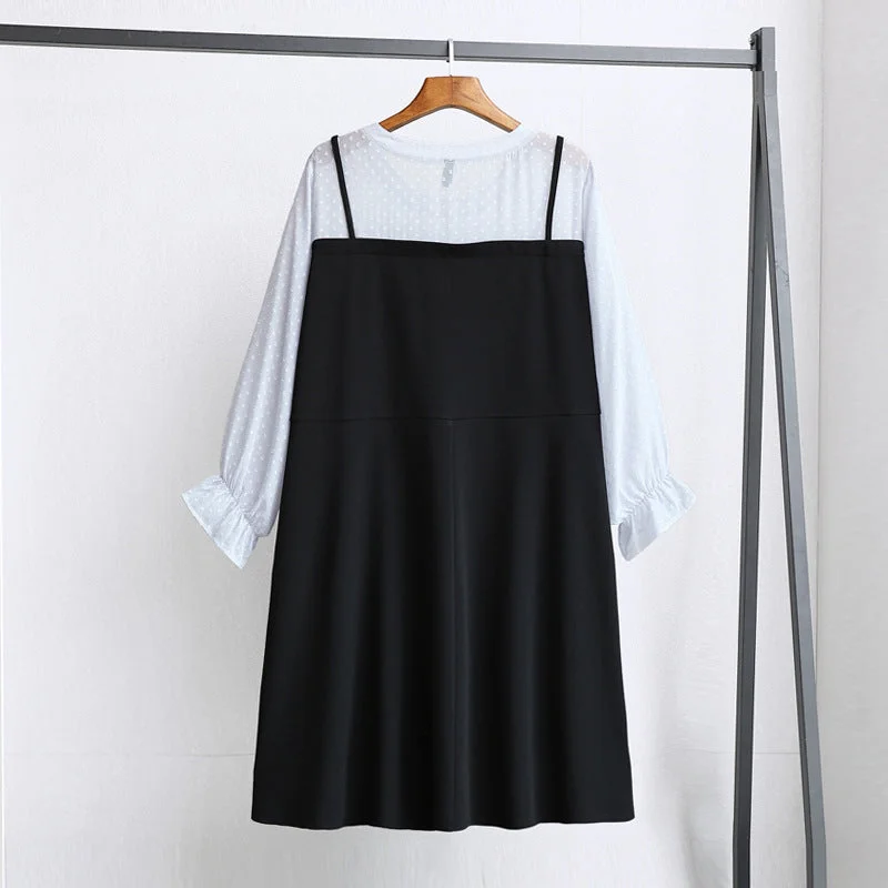 Best Seller Plus Size Pindot Layer Long Sleeve Dress (EXTRA BIG SIZE)