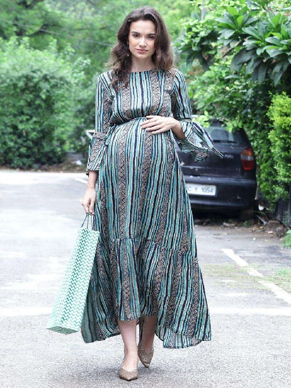 Buy More, Save More Green Stripe Maternity & Nursing Maxi Dress