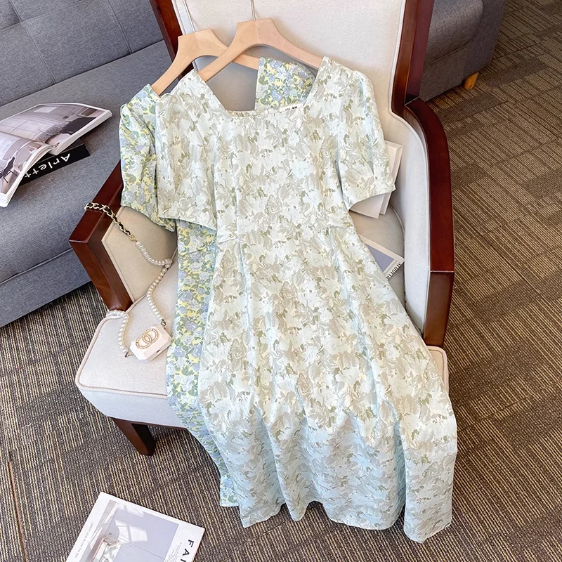Warehouse Sale Plus Size Korean Floral Square Neck Dress