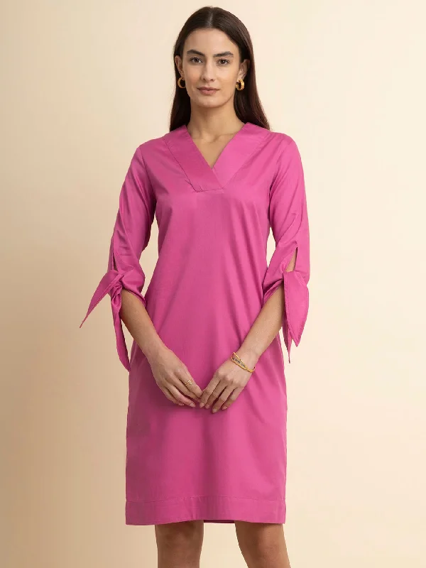 Price Meltdown Cotton Tie-Up Dress - Pink