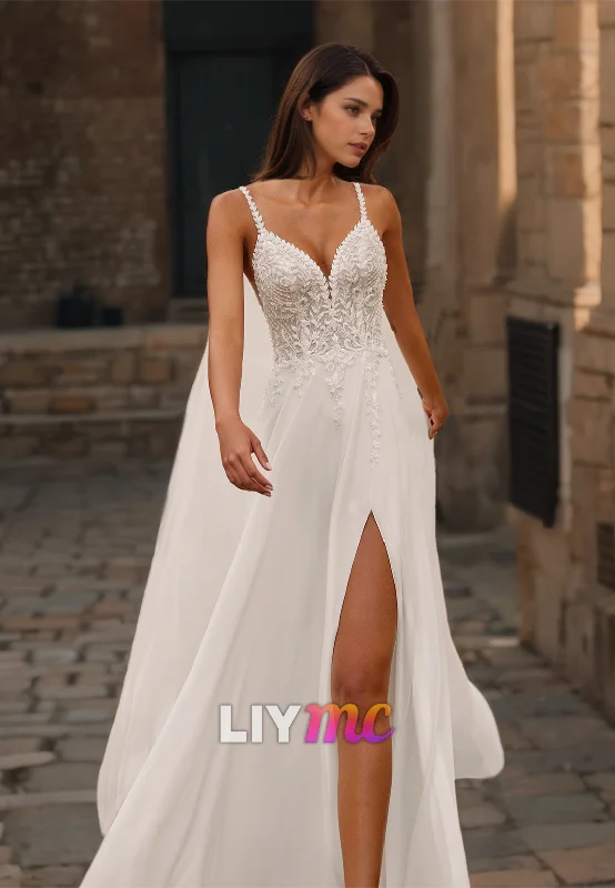 Special Price V-Neck Straps Appliques A-Line Wedding Dress