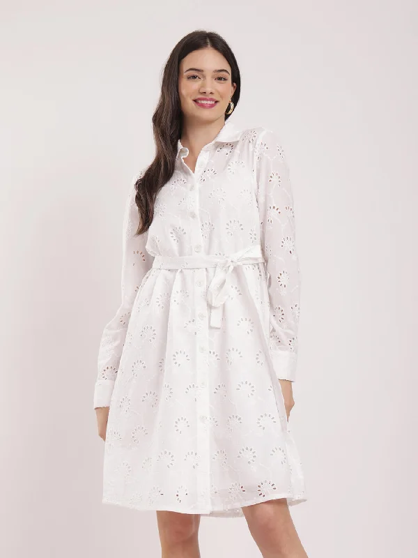Special Price Cotton Schiffli Dress - White