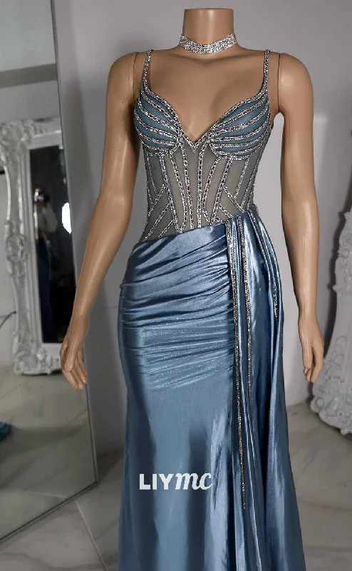 Great Deals LP2207 - V-Neck Sleeveless Beaded Ruched Sheath Prom Dress for Black Girls Great Deals LP2207 - V-Neck Sleeveless Beaded Ruched Sheath Prom Dress for Black Girls