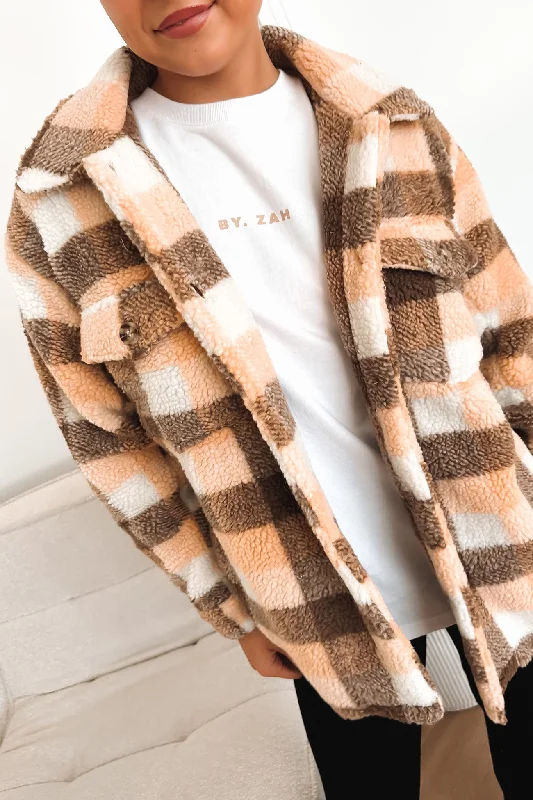 Act Now Reese Check Jacket Tan
