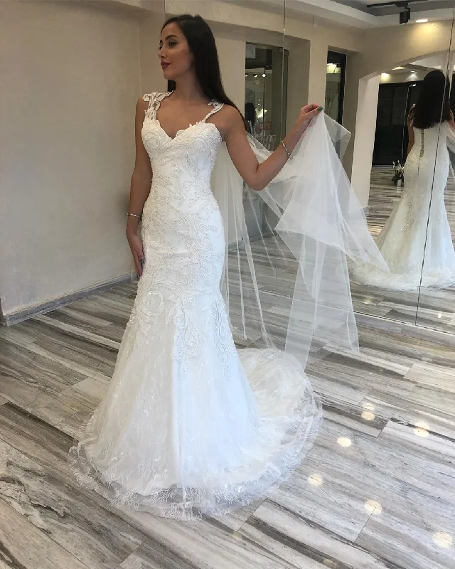 Deep Discounts Exuqisite Lace Appliqued Beaded Mermaid Wedding Dress with Sweep Train,JKZ6118