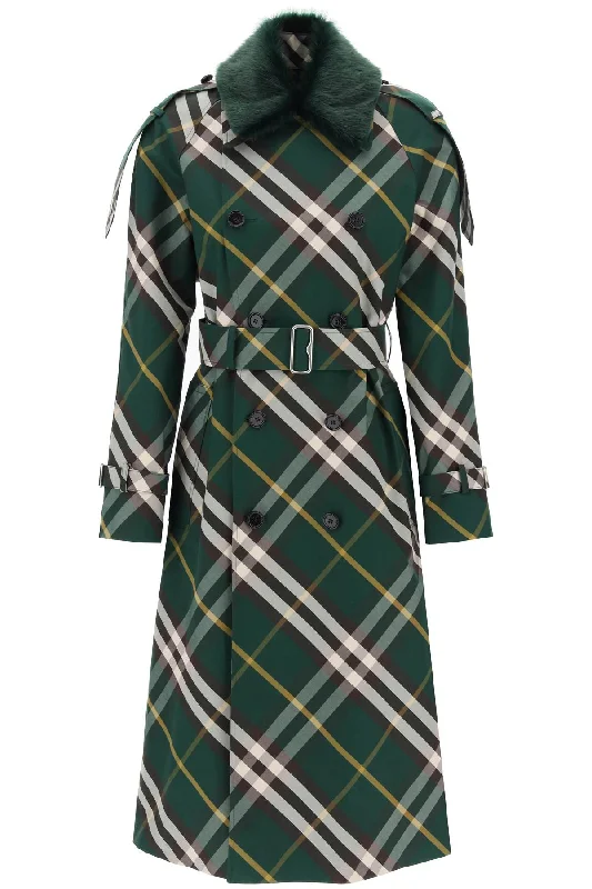 Bonus Savings BURBERRY kensington trench coat with check pattern