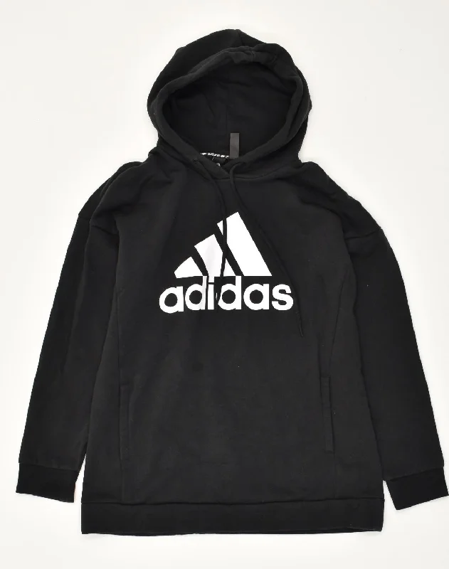 ADIDAS Womens Oversized Graphic Hoodie Jumper UK 8-10 Small Black Cotton