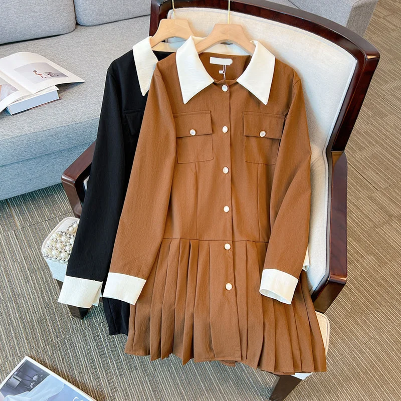 Savings Galore Plus Size Korean Pleats Long Sleeve Shirt Dress
