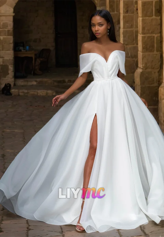 Special Buy V-Neck Strapless Pleated Side Slit A-Line Beach Wedding Dress