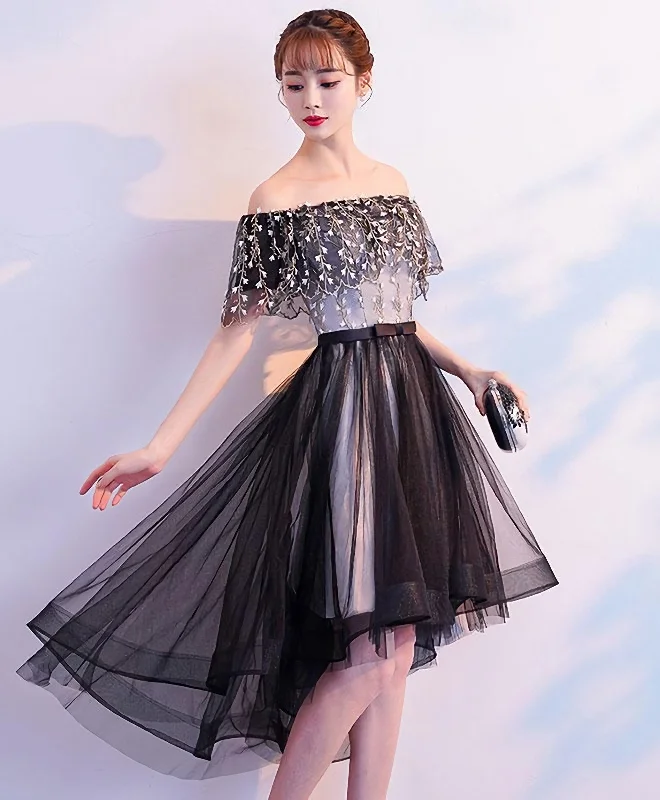 Lowest Price Black Tulle Lace Short Prom Dress, Black Tulle Homecoming Dress