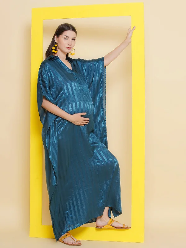 Midnight Sale Teal Blue Long Maternity & Nursing Kaftaan Dress