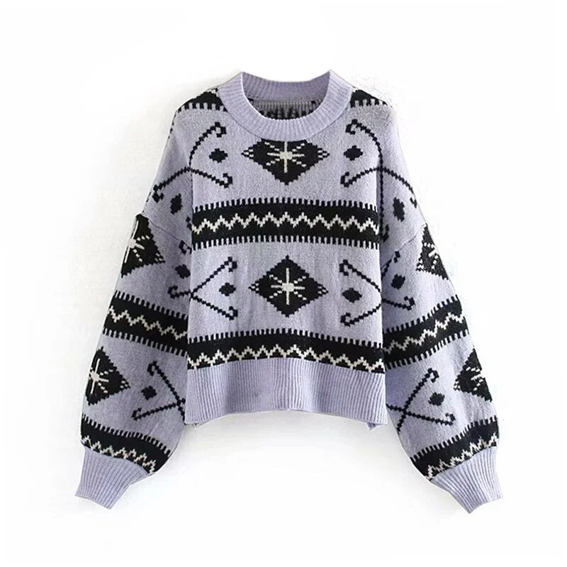 Fantastic Deals Jumper Geometric Sweater Woman Pullover Batwing