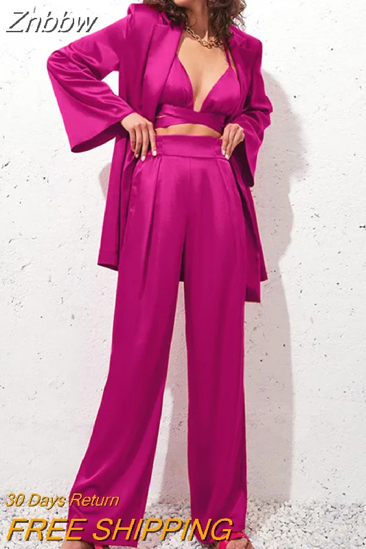 Stock Clearance Znbbw Satin Women Jacket Blazer And Pants Suits Streetwear Ladies Two Piece Set 2023 Autumn Winter Office Elegant Suit Coat Stock Clearance Znbbw Satin Women Jacket Blazer And Pants Suits Streetwear Ladies Two Piece Set 2023 Autumn Winter Office Elegant Suit Coat