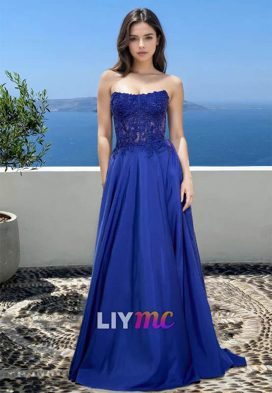 Early Access Off-Shoulder Sleeveless Appliques Beaded A-Line Prom Dress